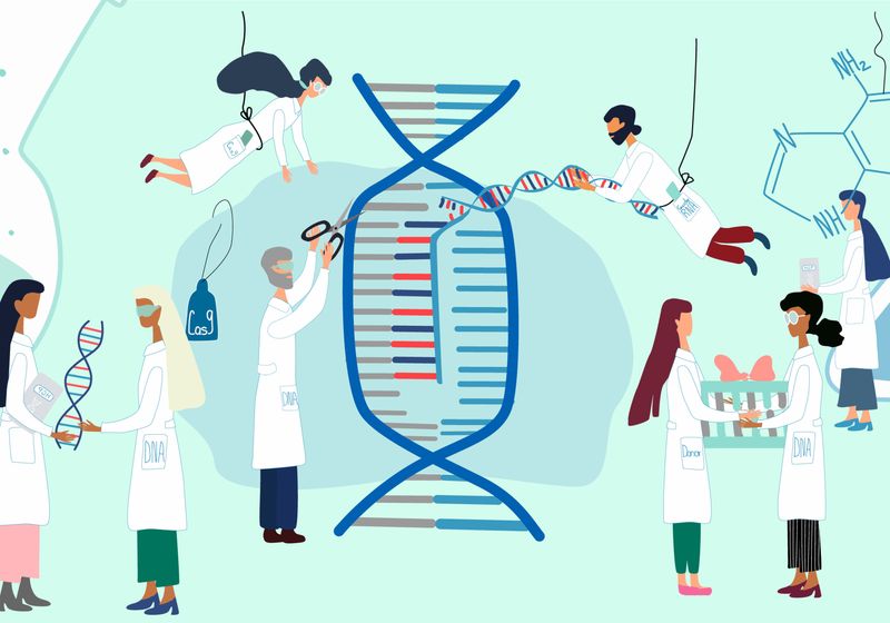 How Teamwork Built a Customized CRISPR Gene Therapy Stylized DNA double helix illustrated in pen and watercolor
