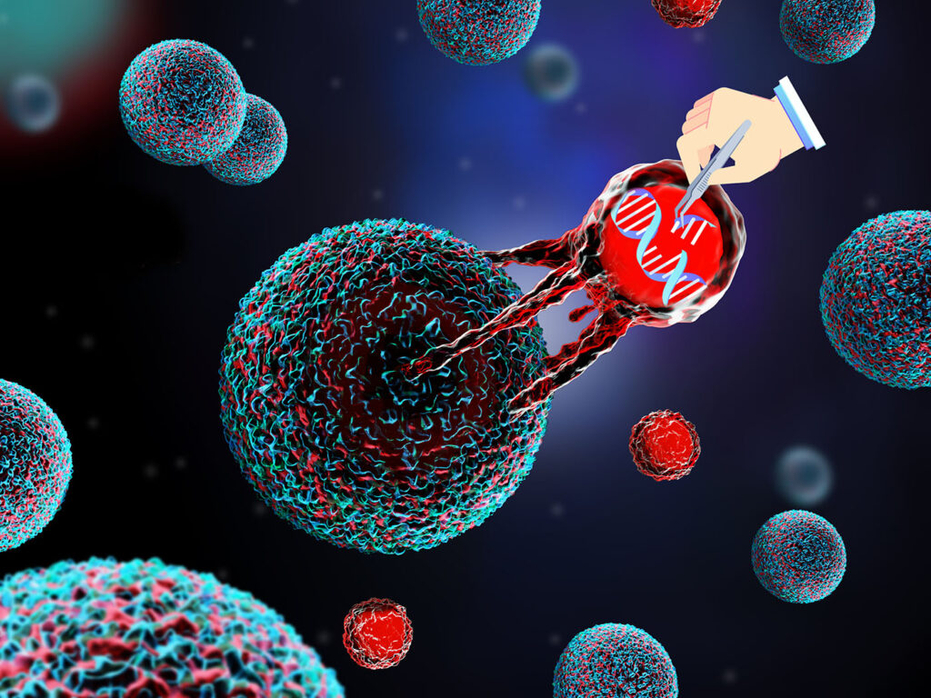 T cell attacking a cancer cell